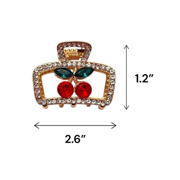 Cute Red Cherry Small Gold Hair Claw - Picture 4 of 4